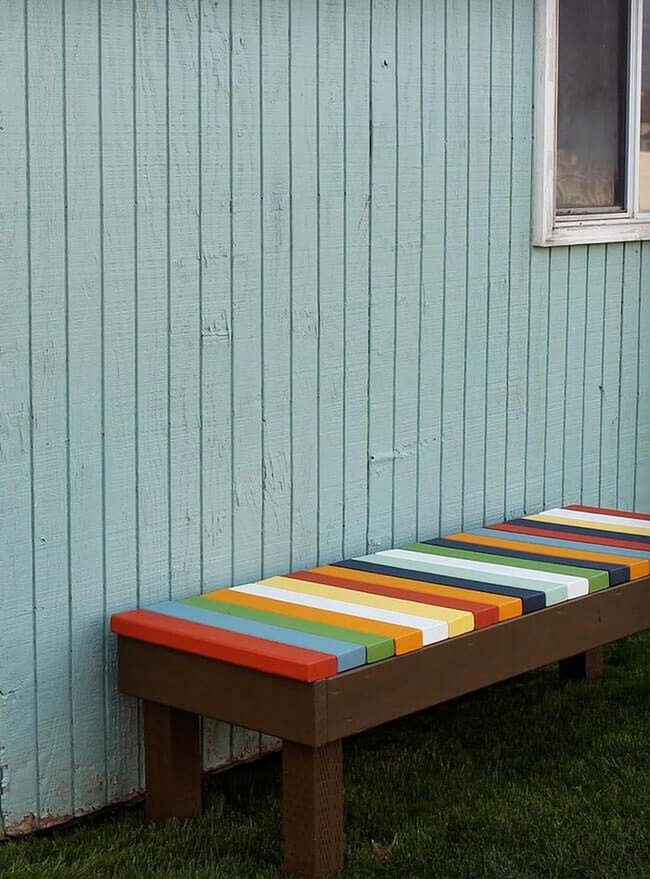 Mismatched Wood Plank Bench