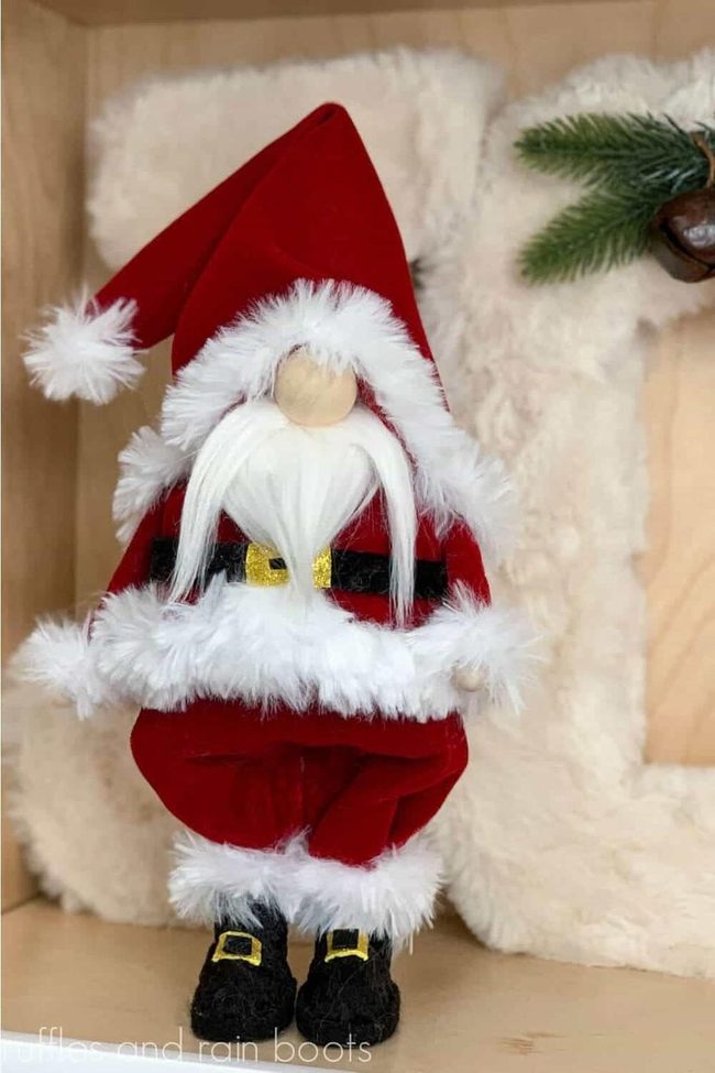 Red Velvet Santa Gnome With Fur
