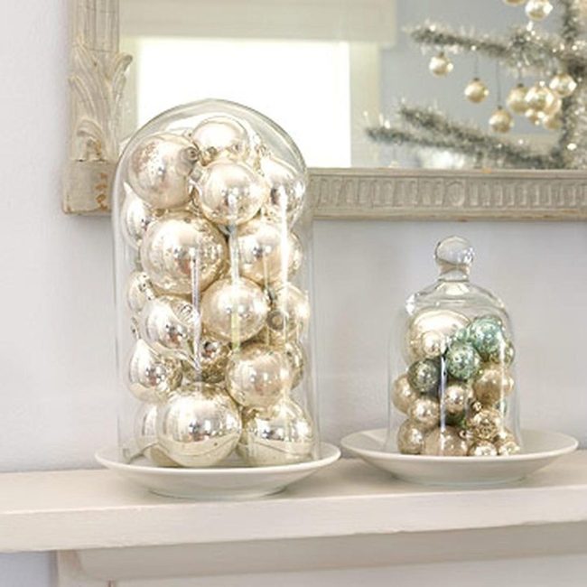 Metallic Gold Ornaments Under Glass
