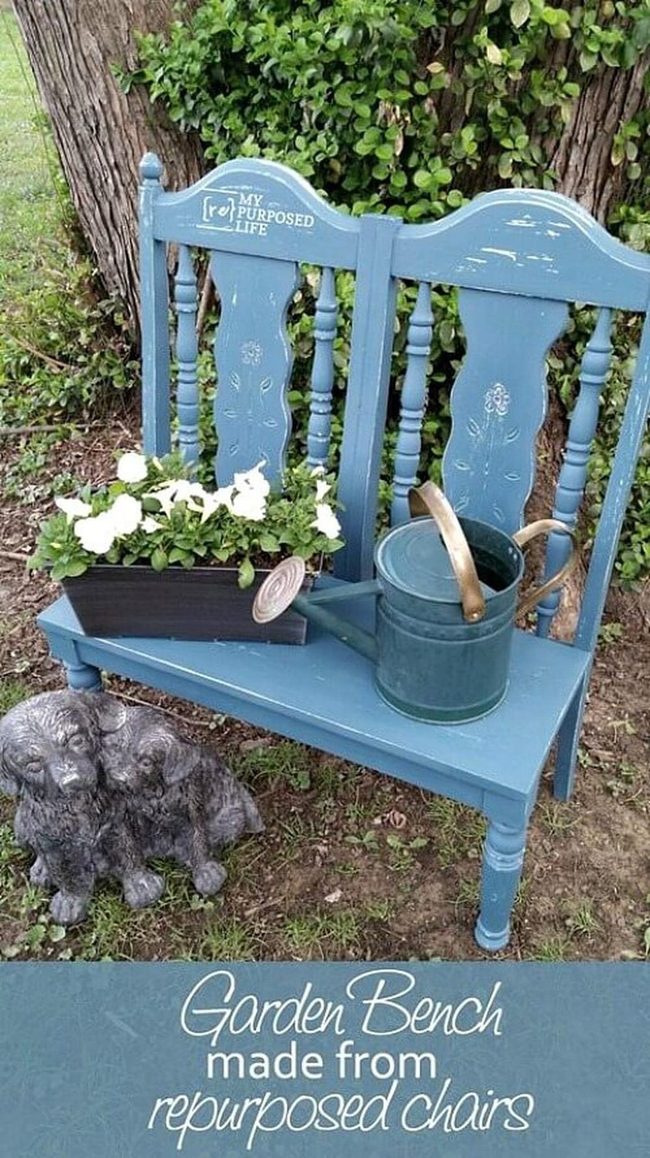 Blue Recycled Chair Garden Bench