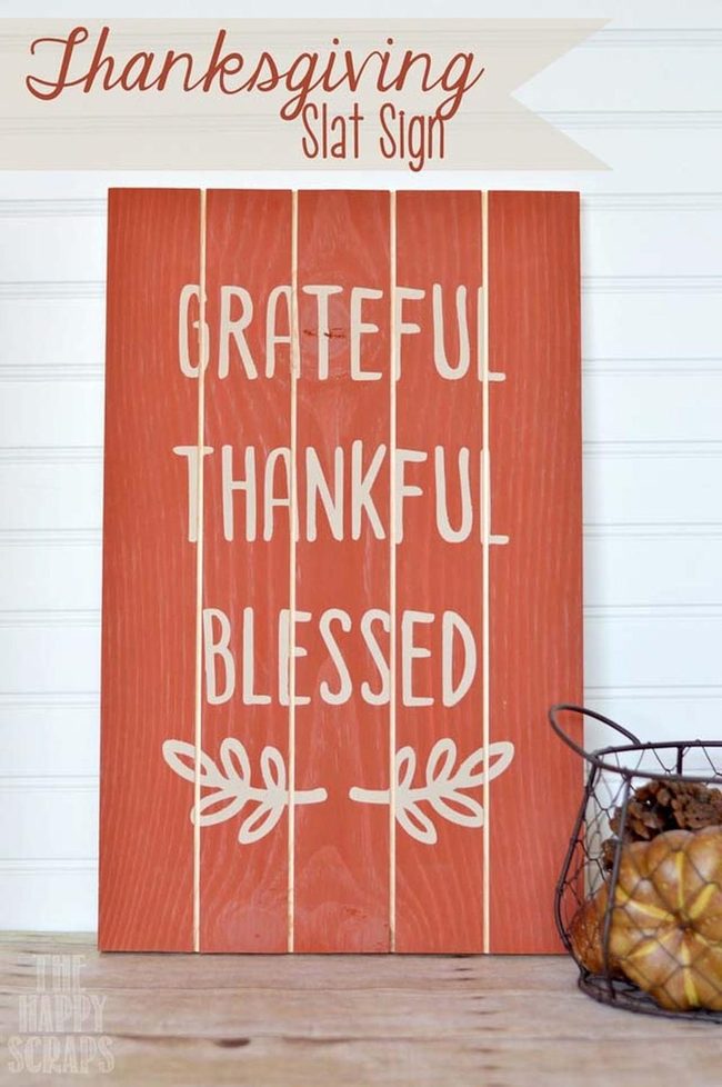Vibrant Orange Thanksgiving Slat Sign