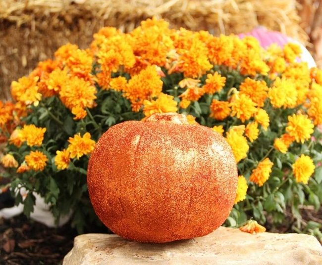 Glitter Orange Pumpkin Centerpiece