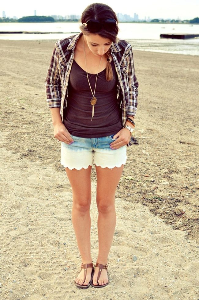 Dark Tank With Scalloped Denim Layers