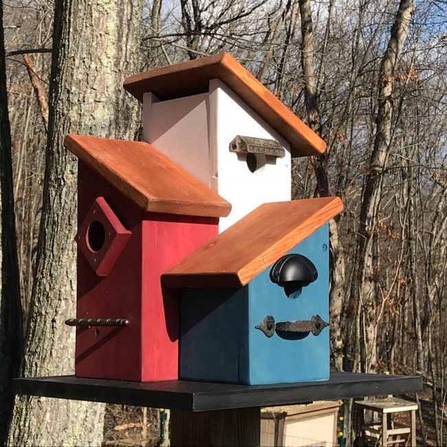 Red White Blue Wooden Birdhouses