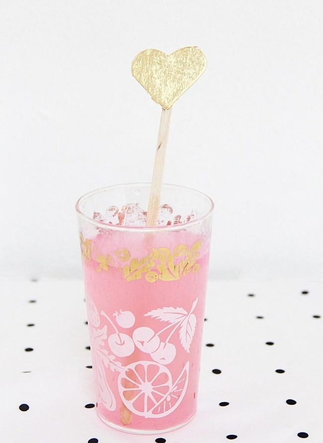 Pink Sparkle Cocktail With Golden Hearts