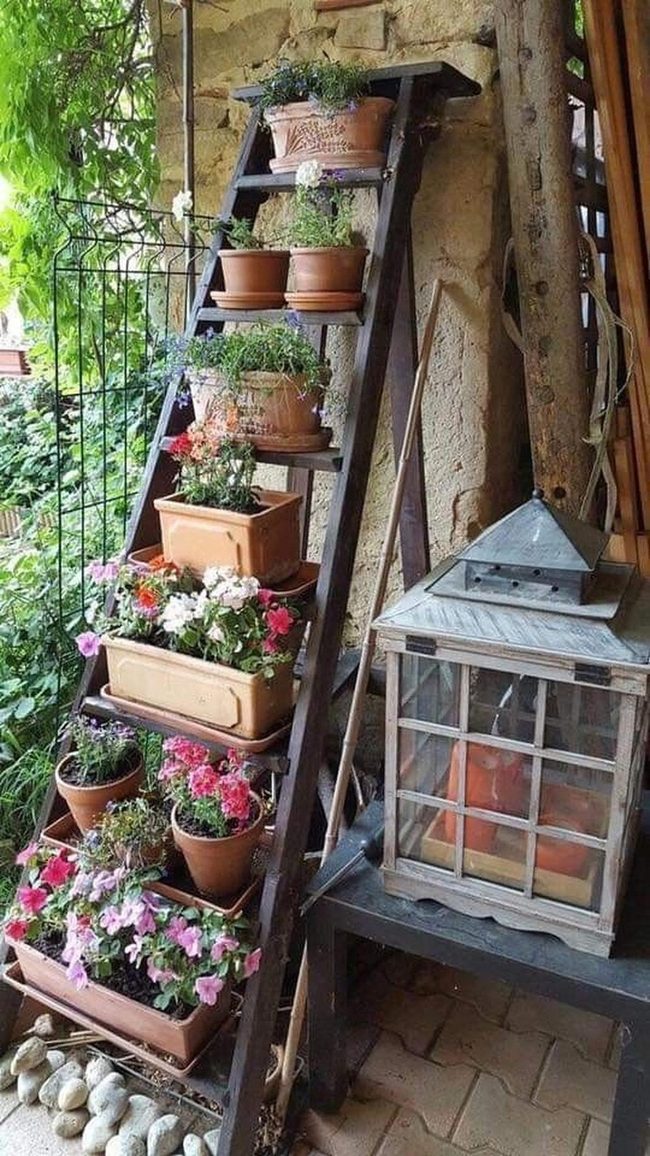Wooden Ladder Flower Tower