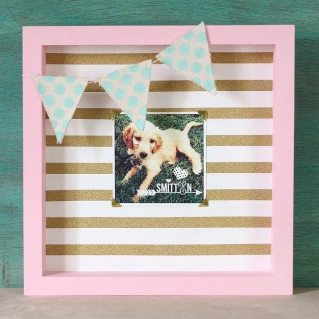 Gold Striped Puppy Frame With Polka Flags