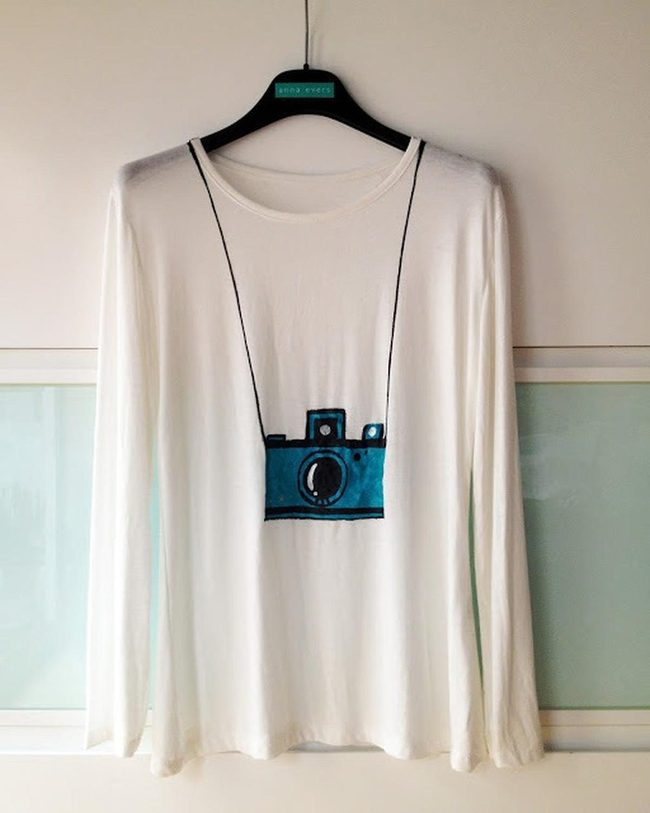 Blue Camera Line Necklace Shirt