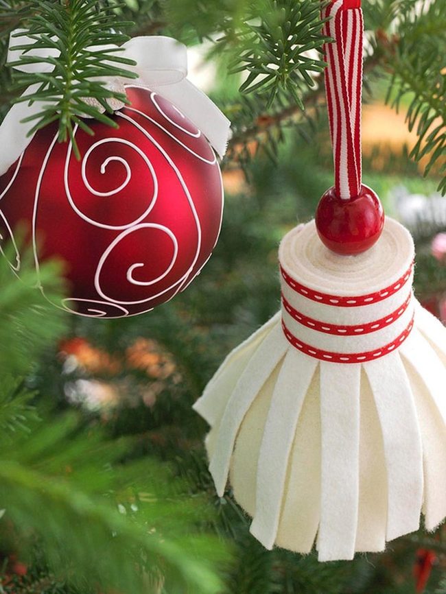 Red Glass Baubles On Green Pine