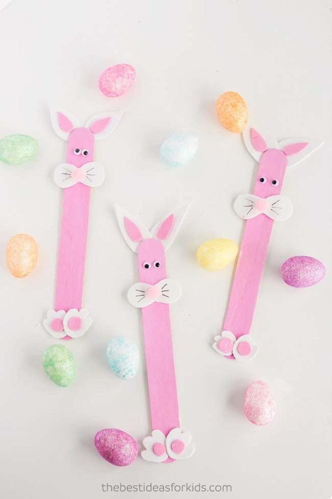 Bright Pink Popsicle Stick Bunnies