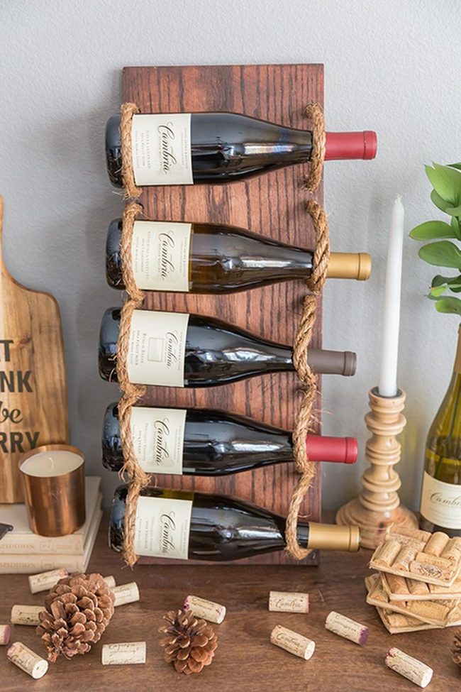 Dark Wood Rope Wine Display