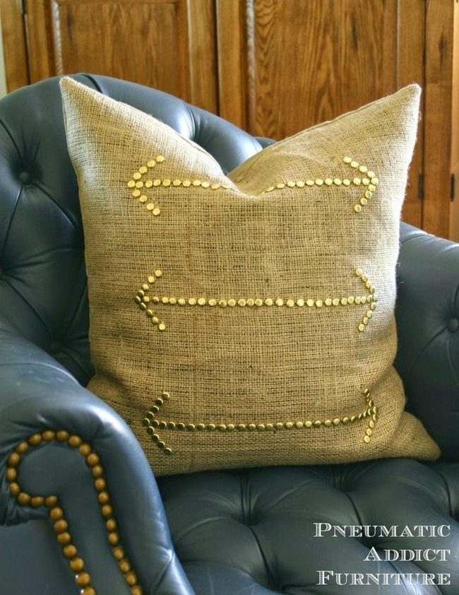 Gold Nailhead Burlap Pillows