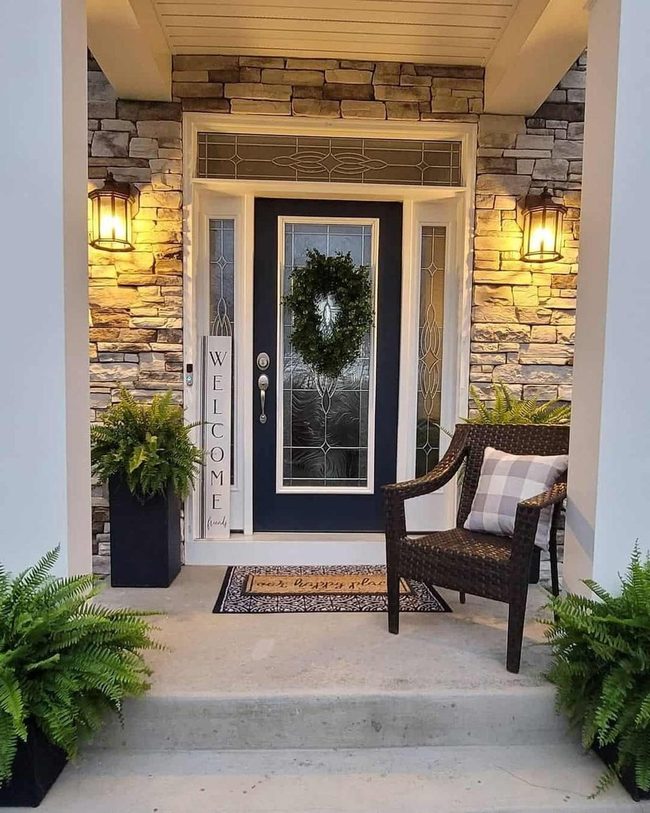 Winter Greenery Black Planters Porch