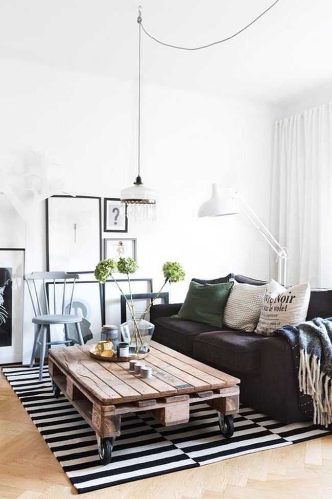White Walls, Dark Sofa, Striped Statement