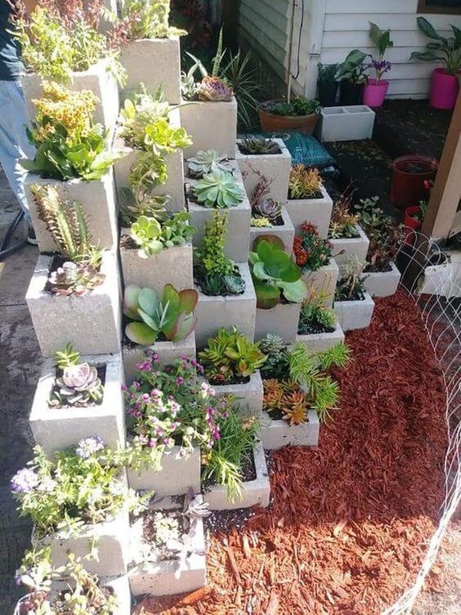 Stacked Concrete Succulent Tower