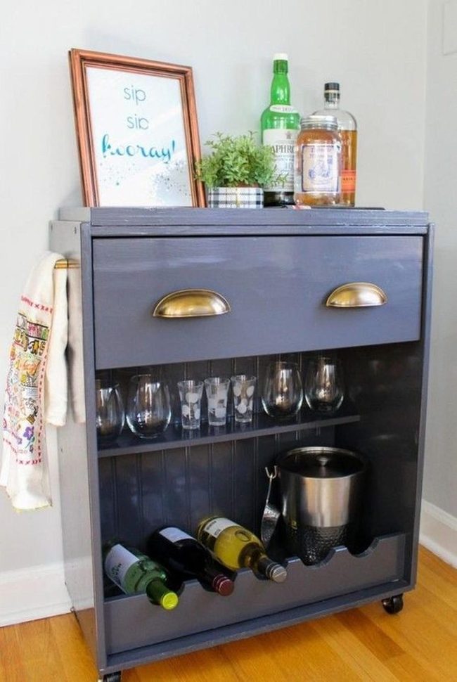 Gray Cart Brass Handles Gleaming