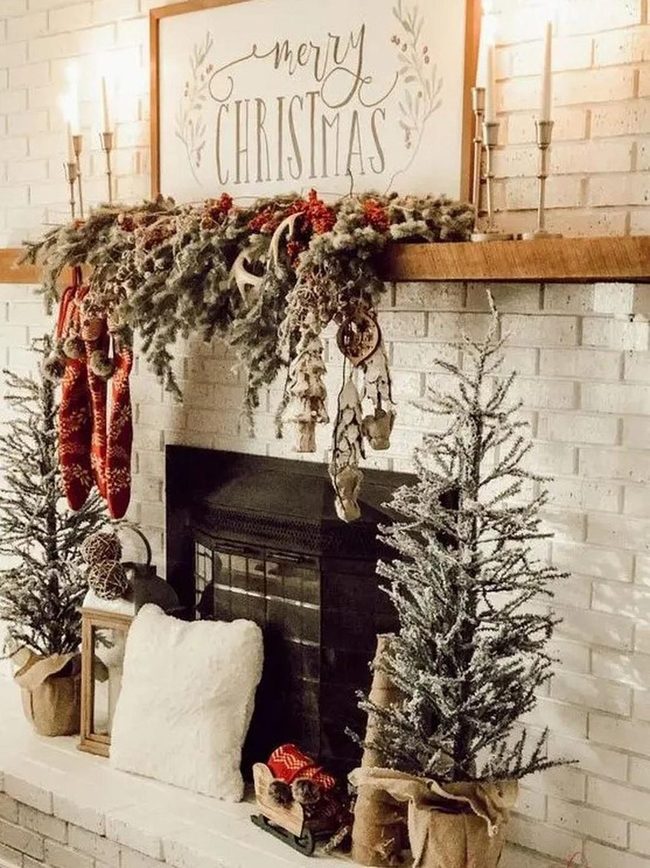 White Brick Fireplace Gold Candlelight