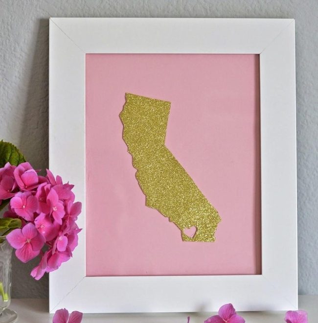 Gold Glitter California Hearts