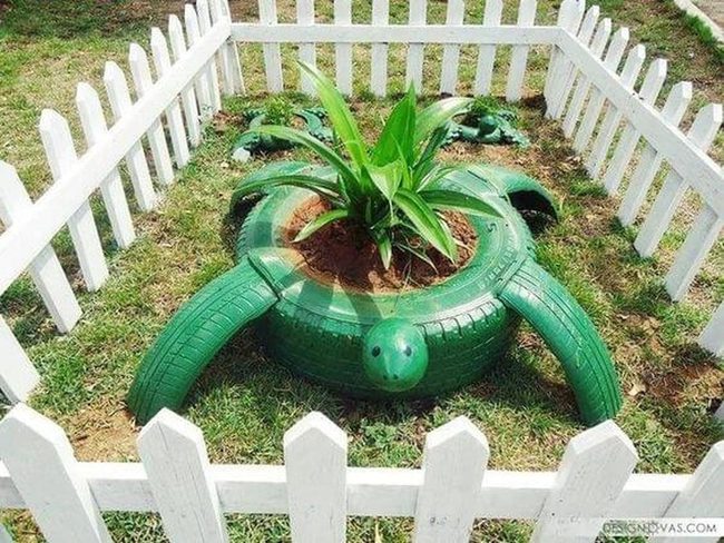 Green Turtle Recycled Tire Planter
