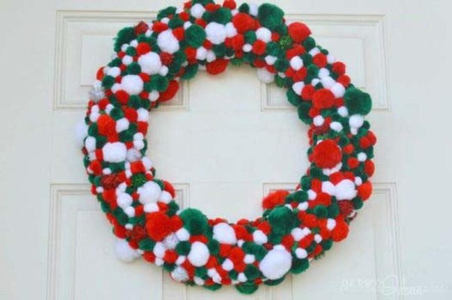 Colorful Yarn Pom Pom Wreath