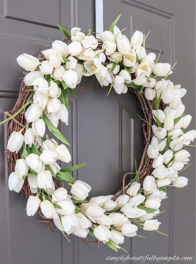 White Tulips Dark Grapevine Contrast