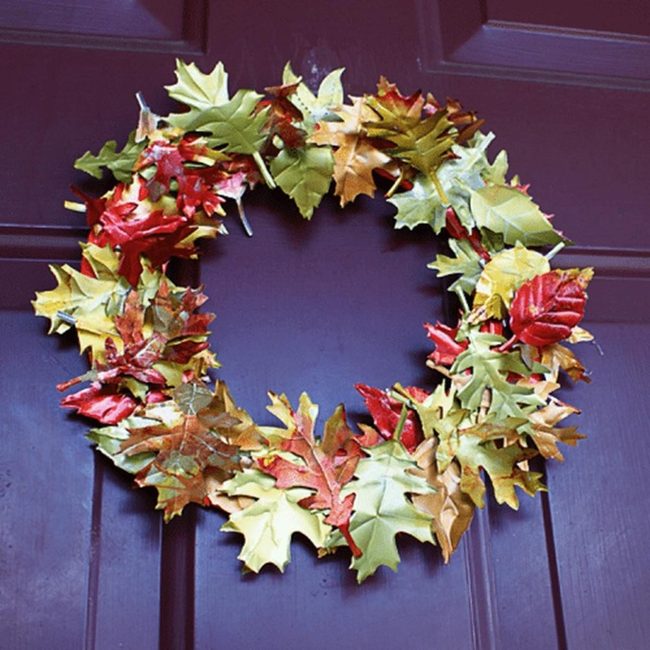 Multicolor Autumn Leaves On Purple
