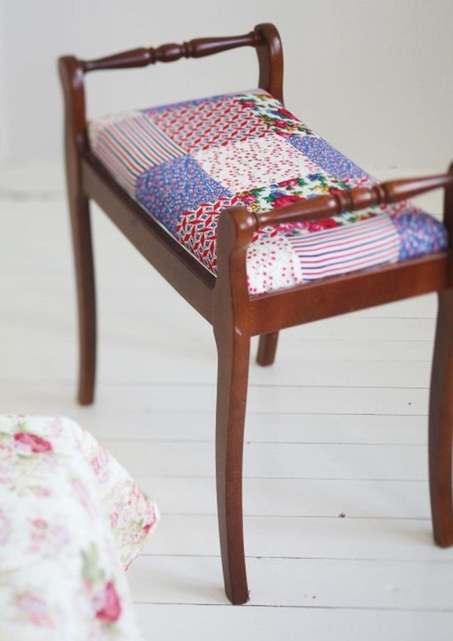 Patchwork Fabric Wooden Bench