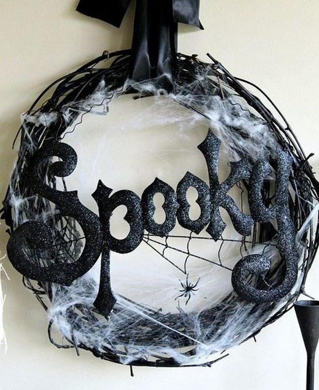 Black Spooky Wreath With Spider Web