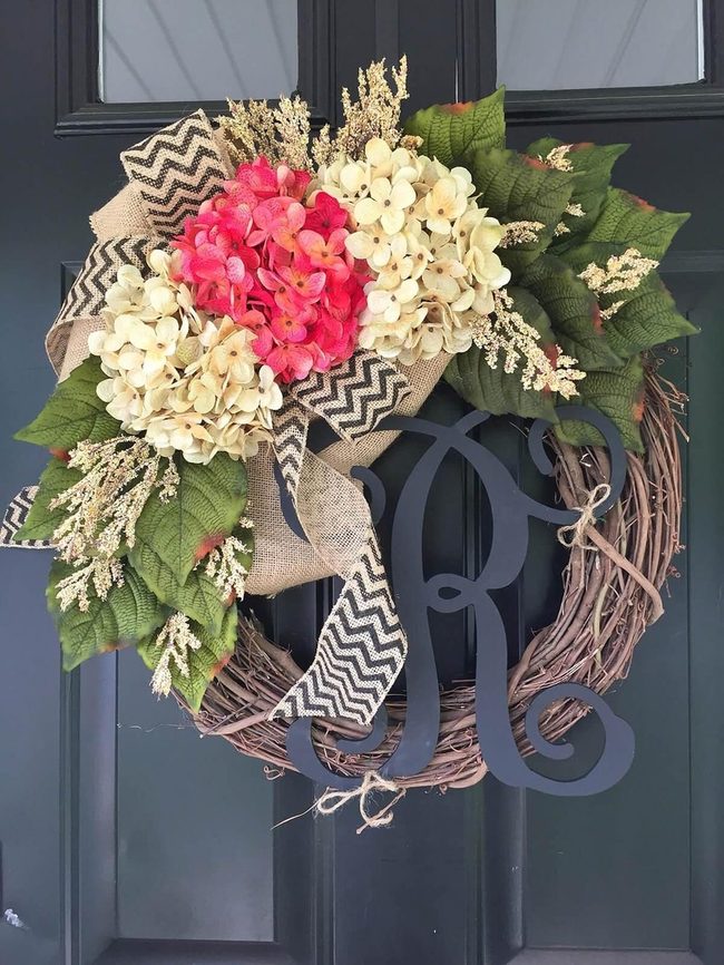 Monogrammed Spring Flower Wreath
