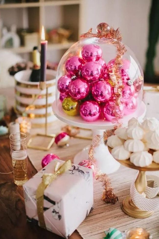 Pink Ornaments Under Glass Dome