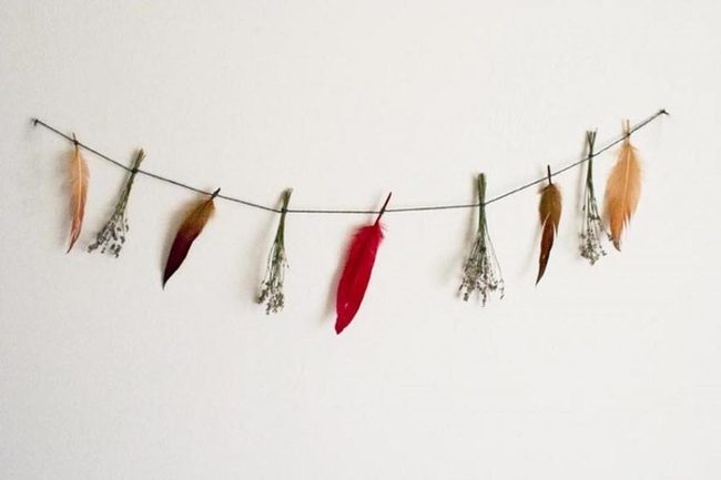 Peach Feathers With Dried Flowers