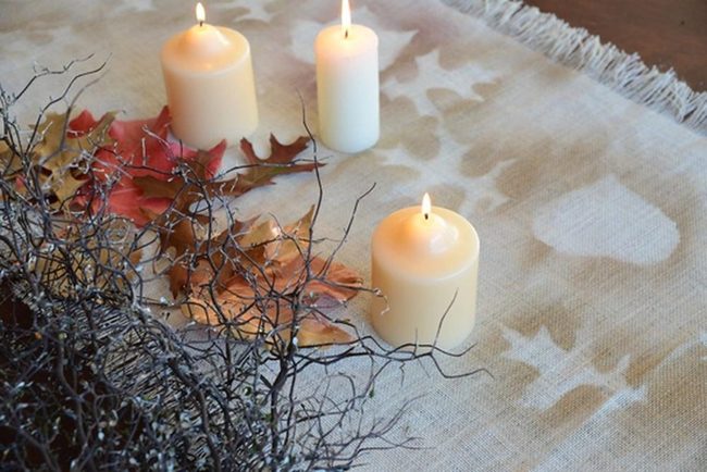Cream Leaf Cloth Candlelit Autumn