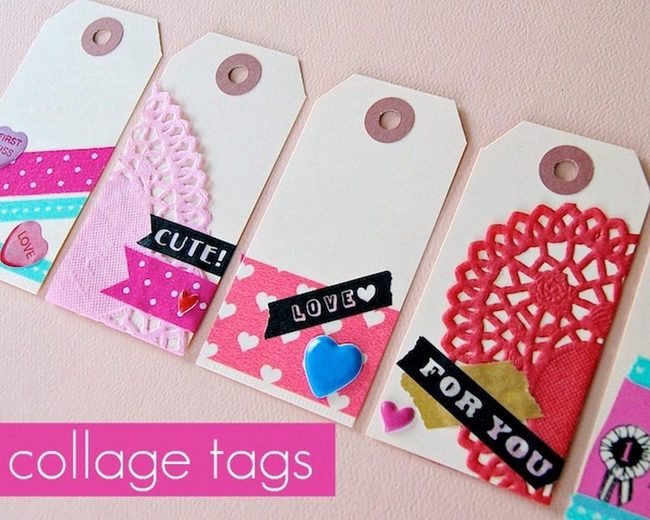 Pink Doily Tags With Scattered Hearts