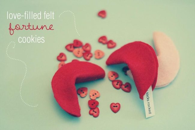 Red Felt Fortune Cookies With Tiny Hearts