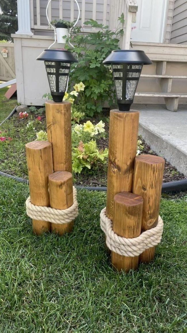 Wooden Post Rope Garden Lights