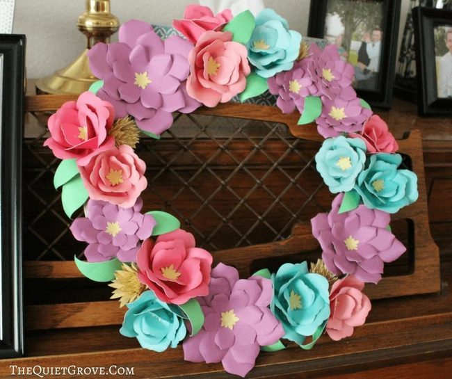 Printed Paper Blooms Wall Wreath