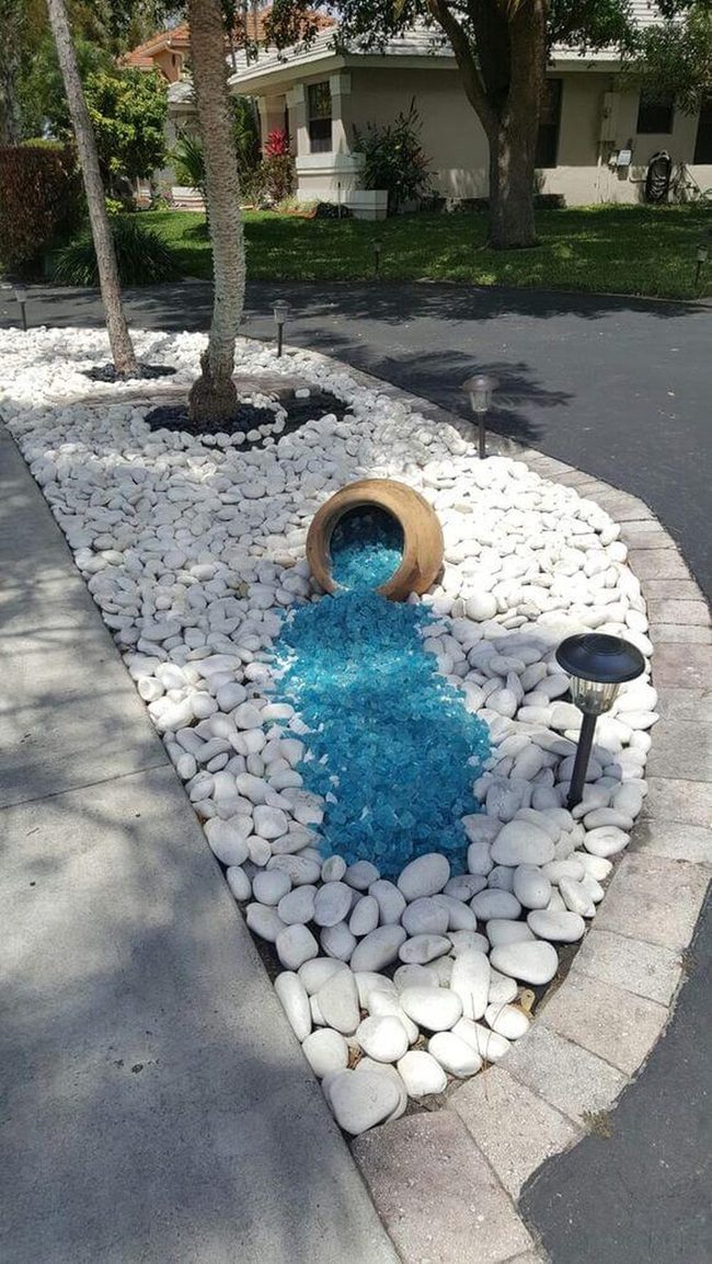 Blue Glass Stone Garden Spill