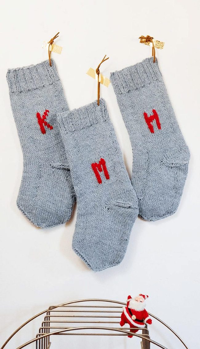 Gray Knit Stockings Red Letters