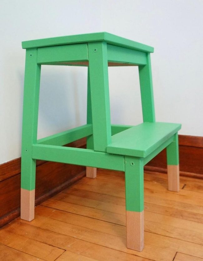 Green Painted Wood Step Stool