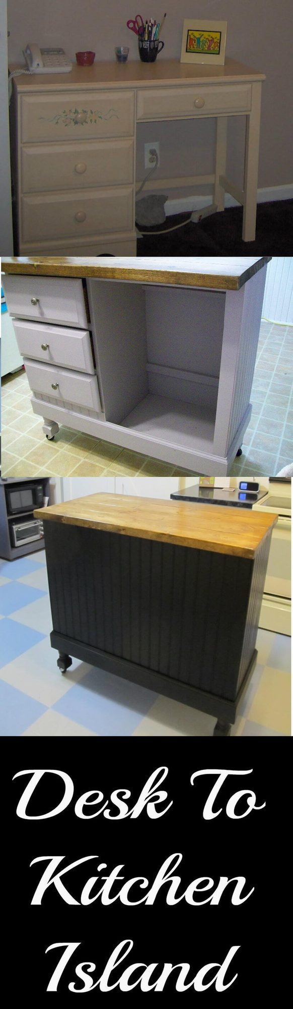Desk To Kitchen Island Transformation