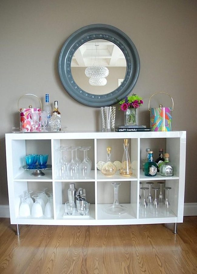 White Shelves Display Colorful Bottles