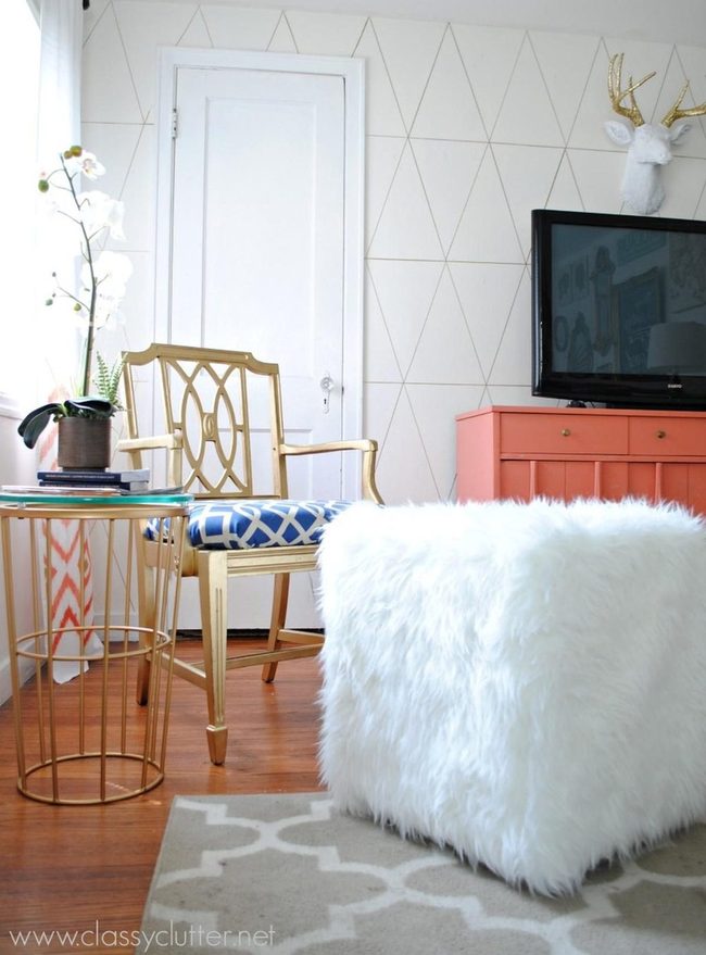 Coral Cabinets Meet Gold Geometry