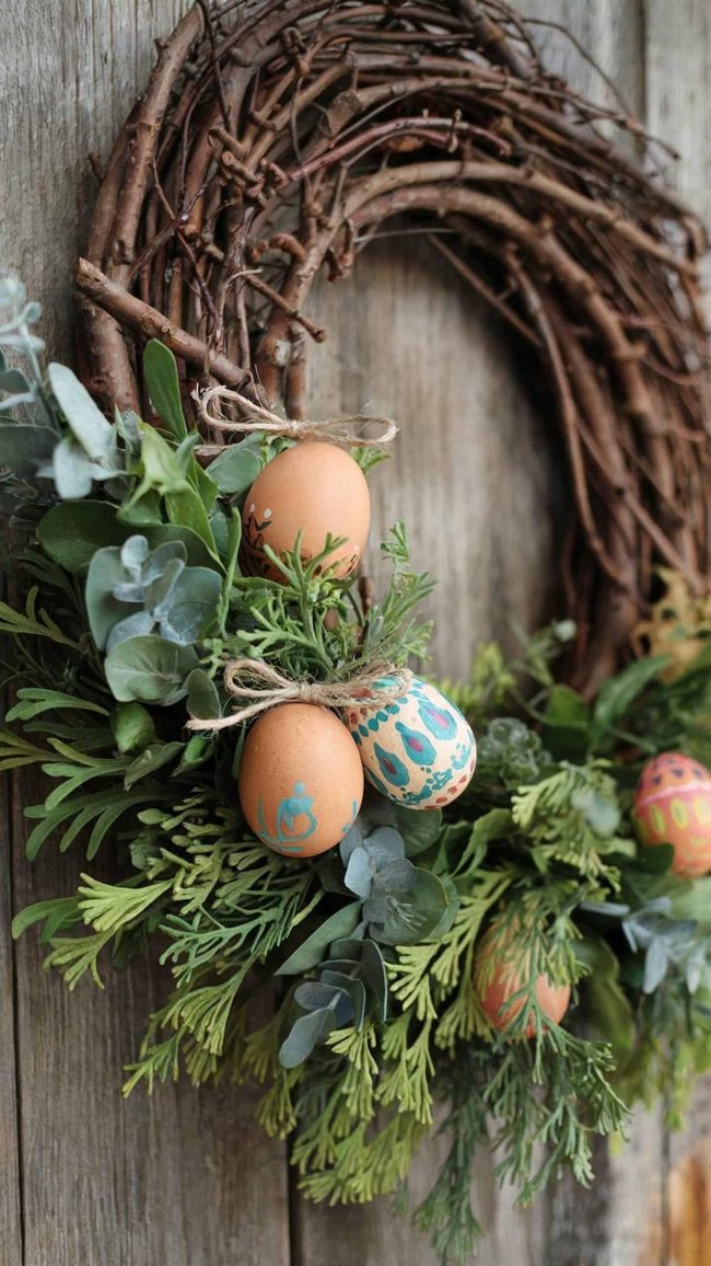 Pastel Eggs Among Spring Greens