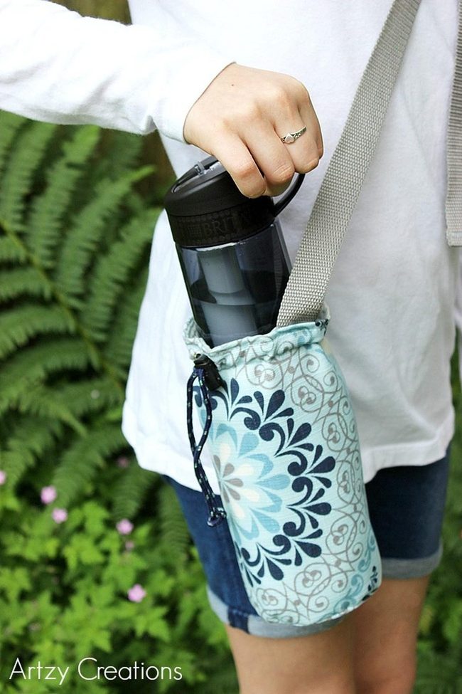Blue Floral Water Bottle Carrier
