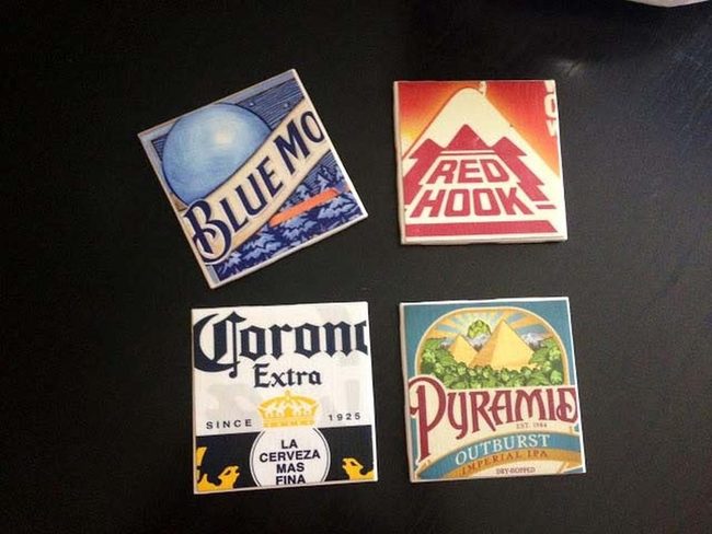 Upcycled Beer Labels On Coasters