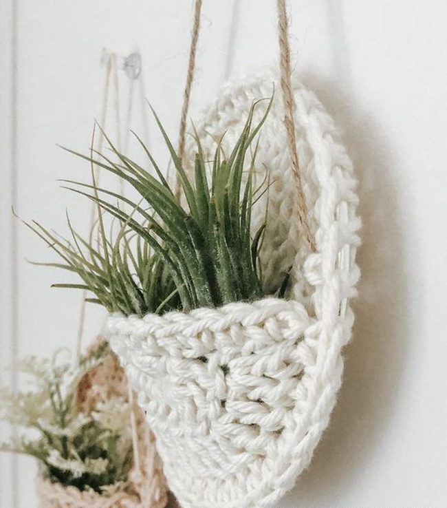White Knit Baskets With Living Greens
