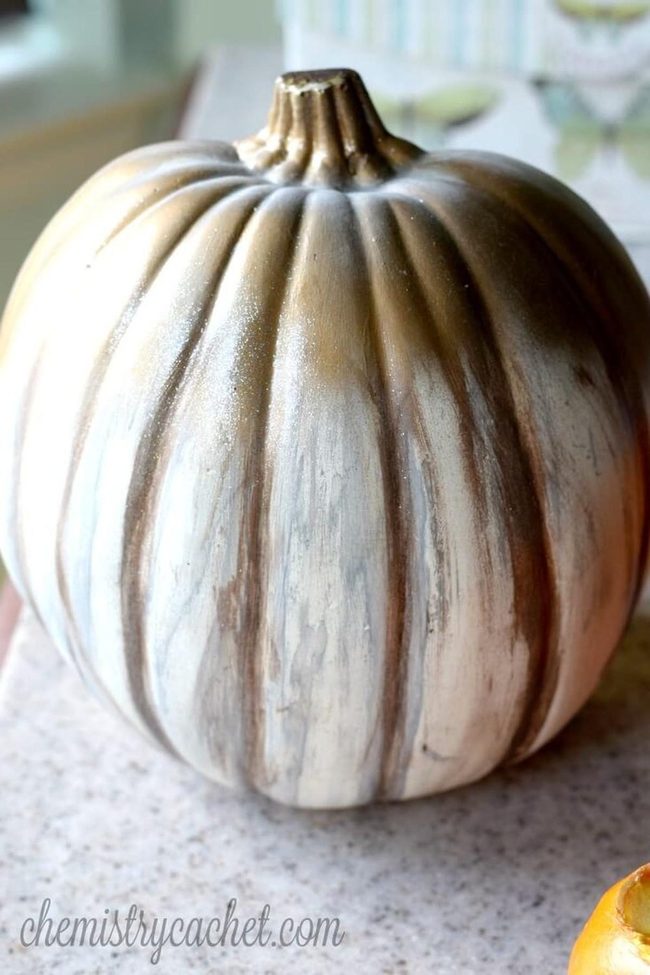 Gold Glitter Pumpkins White Painted