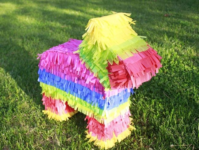 Shimmering Paper Piñatas In Rainbow