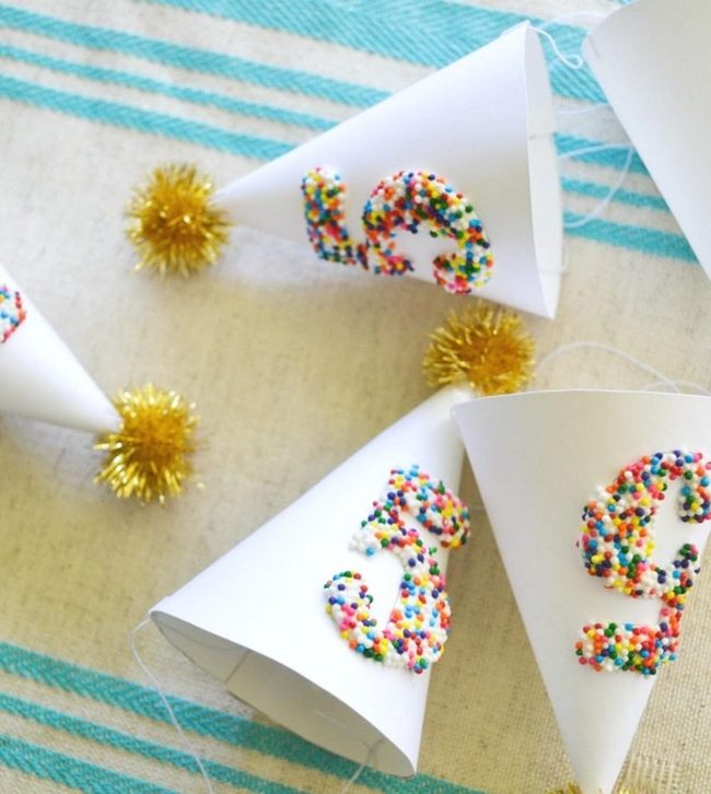 Gold Pom-Pom Birthday Cones