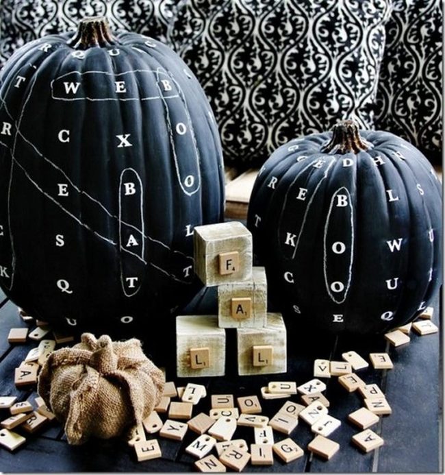 Black Pumpkins With White Words